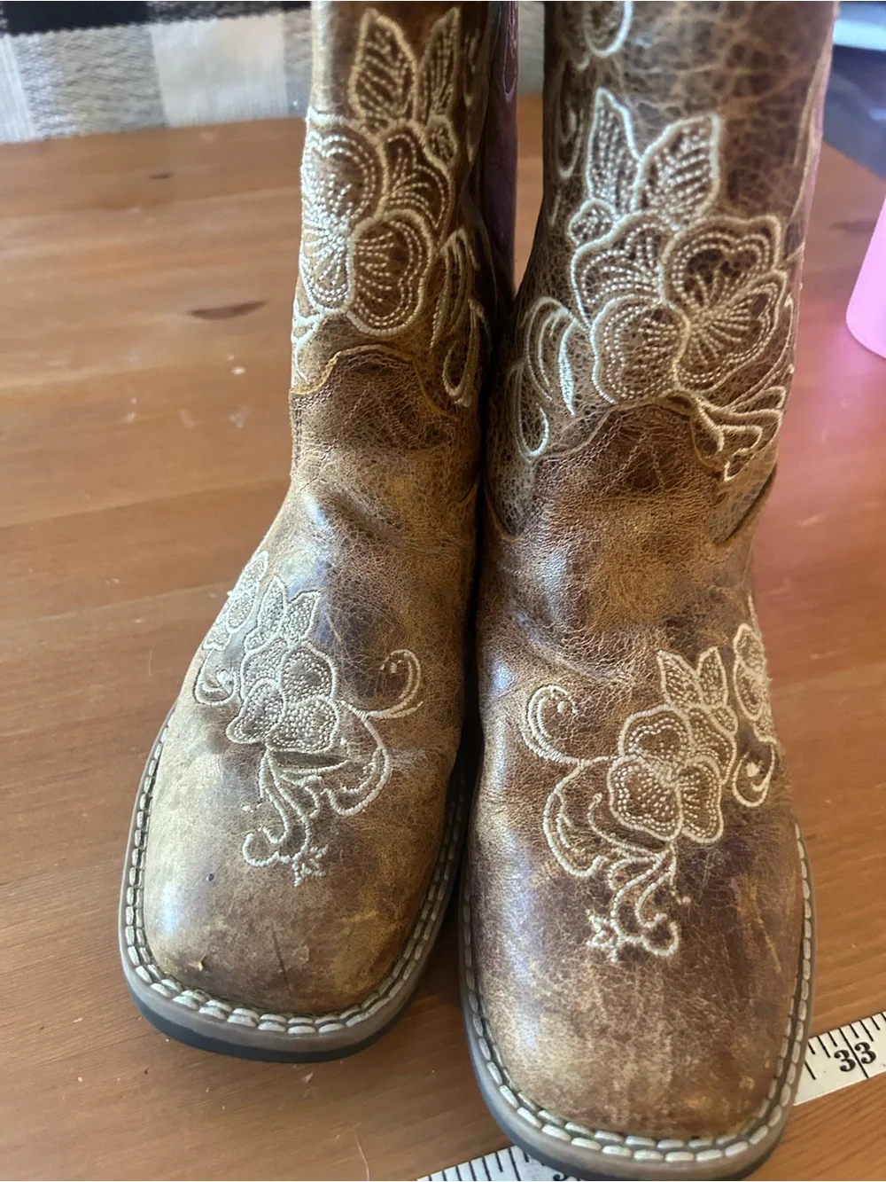GIRLS' LITTLE LASY FLORAL EMBROIDERED WESTERN BOOTS BROAD SQUARE TOE SIZE 2